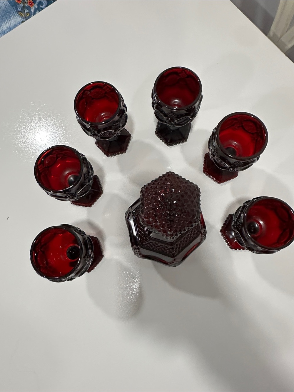Avon Ruby Red Pressed Glass Decanter and Goblet Set - Picture 9 of 16